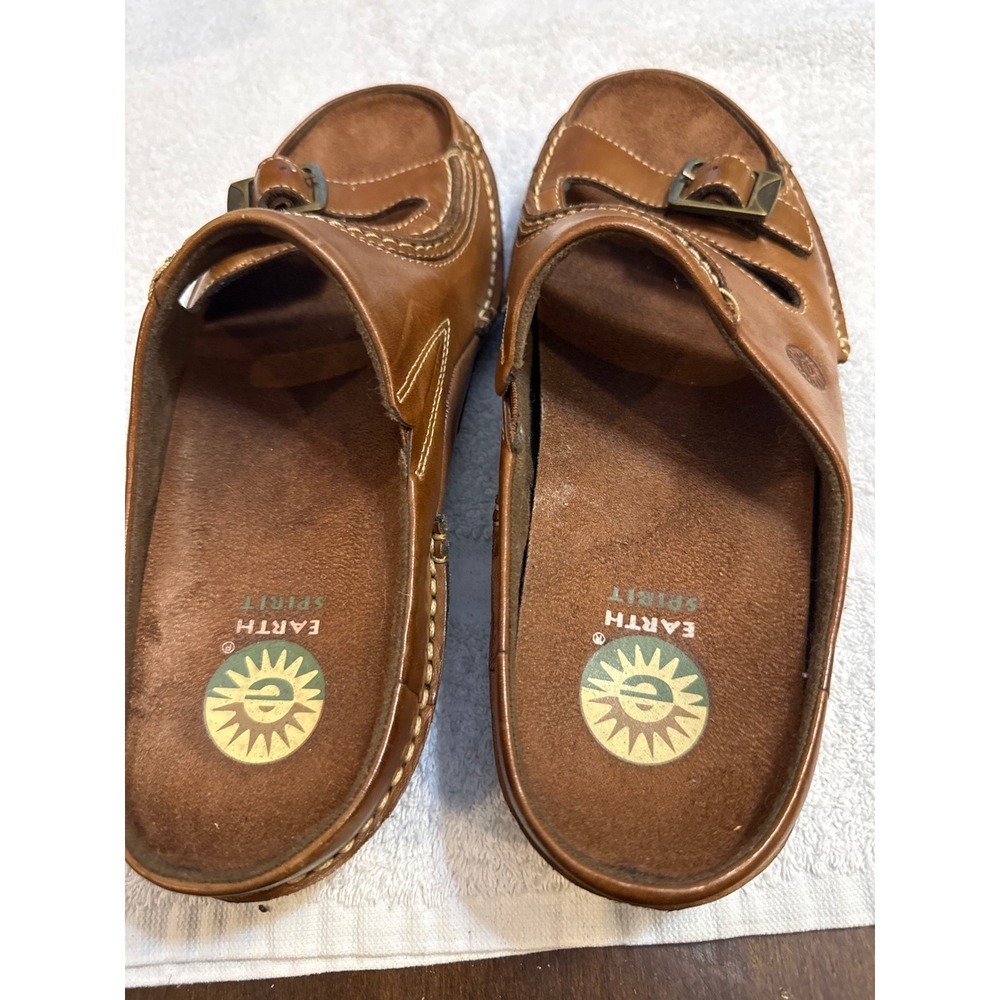 Earth Spirit Cherry Brown Leather Slide Sandals Womens 8 Buckle Comfort Shoes